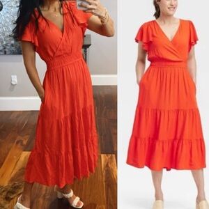 Knox Rose Women's Flutter Short Sleeve Tiered A-Line Dress Boho Casual Size Med